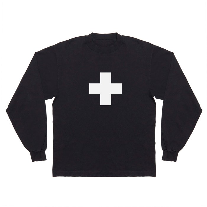 Swiss cross pattern white on black Long Sleeve T Shirt
