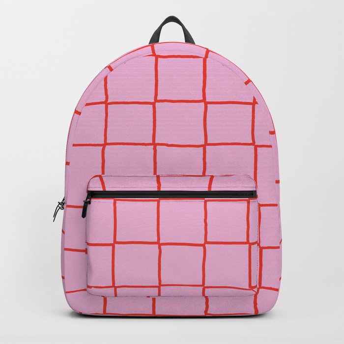 Retro Pink + Red Tiles Checker Plaid Backpack