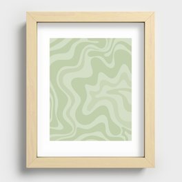 Retro Liquid Swirl Abstract Pattern in Sage Green Monochrome Recessed Framed Print