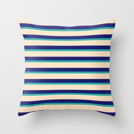 [ Thumbnail: Light Sea Green, Bisque, and Midnight Blue Colored Striped Pattern Throw Pillow ]