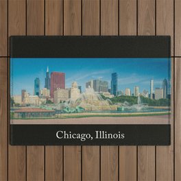 Downtown Chicago From Buckingham Fountain Sears Tower The Loop Grant Park Outdoor Rug