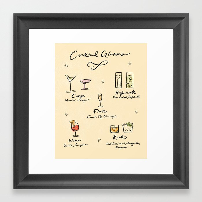 Guide to Cocktail Glasses Framed Art Print