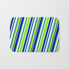 [ Thumbnail: Light Cyan, Blue & Green Colored Lined/Striped Pattern Bath Mat ]