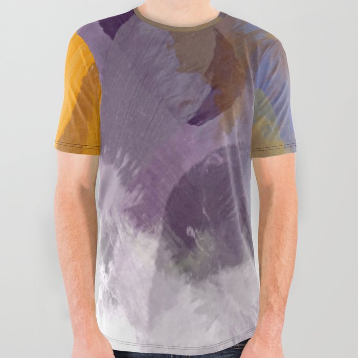 abstract splatter brush stroke painting texture background in yellow brown purple All Over Graphic Tee
