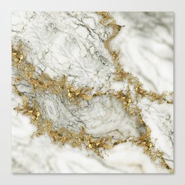 White Marble Gold Splatter Abstract Canvas Print