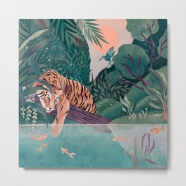 Lazy day Metal Print | Tiger, Botanical, Nature, Fish, Digital, Fauna, Painting, Colorful, Relax, Balance 