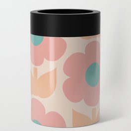 Primrose Flowers Retro Floral Pattern Soft Muted Pastel Blush Apricot Teal Can Cooler