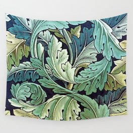 William Morris Herbaceous Acanthus green / blue Italian Laurel Acanthus Textile Floral Leaf Print  Wall Tapestry