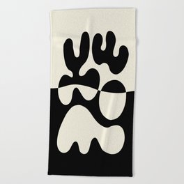 Mid Century Modern Organic Abstraction 235 Black and Ivory White Beach Towel
