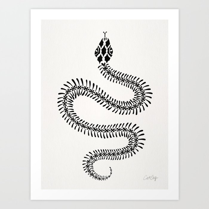 Snake Skeleton – Black Ink Art Print