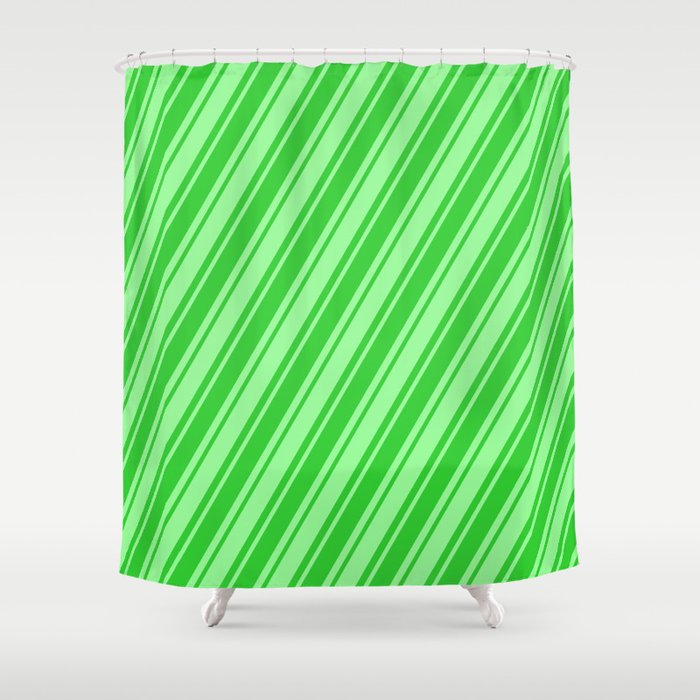 Green and Lime Green Colored Lined/Striped Pattern Shower Curtain