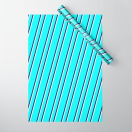 [ Thumbnail: Aqua, Midnight Blue, and White Colored Stripes Pattern Wrapping Paper ]