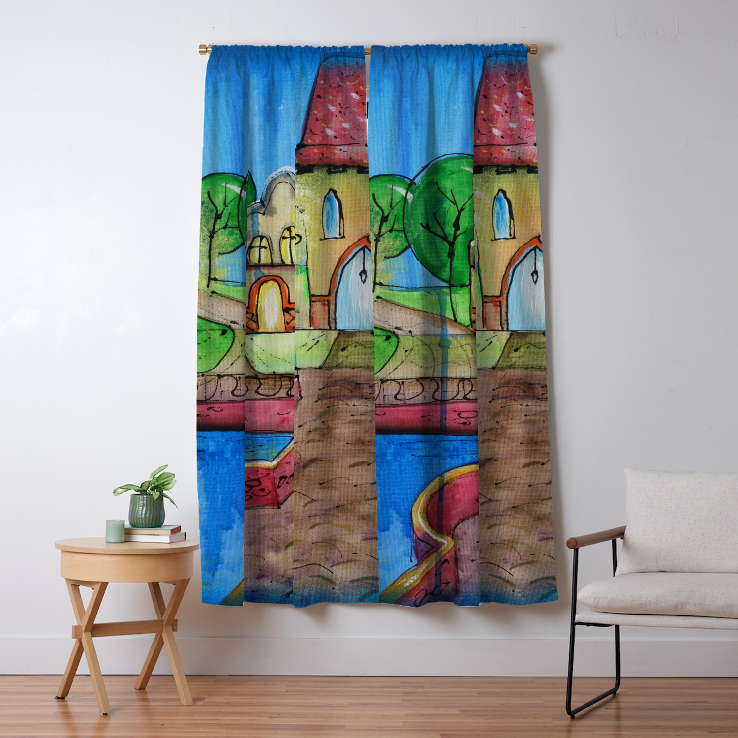 Landscape Painting Fairy Town Acrylic S14 Contemporary Nursery