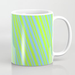 [ Thumbnail: Light Green & Light Sky Blue Colored Lines/Stripes Pattern Coffee Mug ]