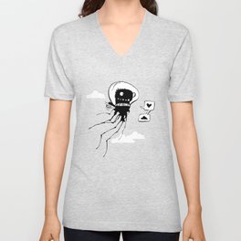 Flying squid made by ink-blot V Neck T Shirt