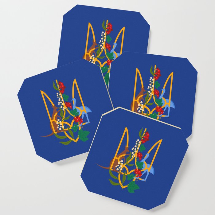 Australian Ukrainian Coat of Arms Blue and Yellow Coaster