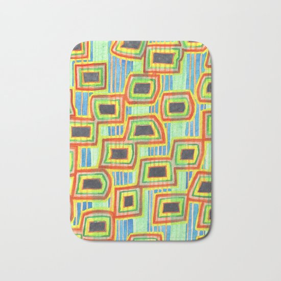 Connected Rectangle Shapes with Vertical Stripes Pattern Bath Mat