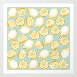 Lemons On Turquoise Background Art Print