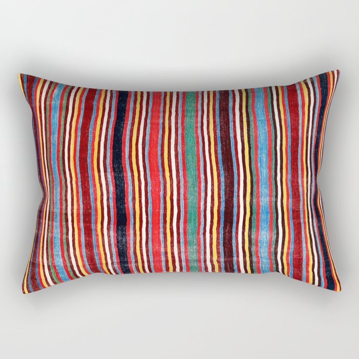 Qashqa’i Antique Fars Southwest Persian Striped Kilim Print Rectangular Pillow