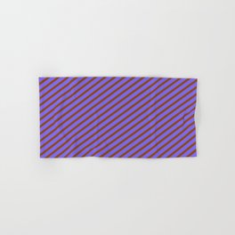 [ Thumbnail: Brown and Medium Slate Blue Colored Striped/Lined Pattern Hand & Bath Towel ]