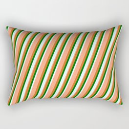 [ Thumbnail: Chocolate, Dark Green, Light Cyan & Light Salmon Colored Lined/Striped Pattern Rectangular Pillow ]