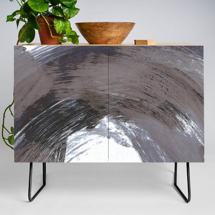 Navy Blue and Grey Gestural Brush Strokes Painting Credenza