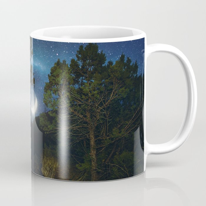 Moonset in coniferous forest Coffee Mug