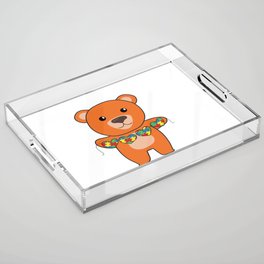 Autism Awareness Month Puzzle Heart Orange Bear Acrylic Tray