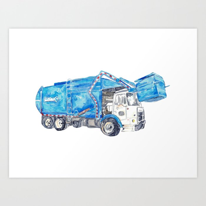 Garbage truck print Trash truck Art Print