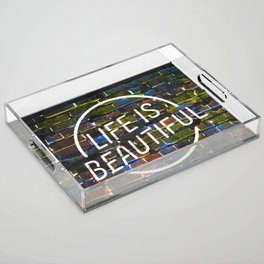 Life Is Beautiful On Colorful Wall Happiness Quote Antidepressive  Acrylic Tray