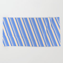 [ Thumbnail: Bisque and Cornflower Blue Colored Striped/Lined Pattern Beach Towel ]