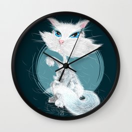 Catarday Night - white cat Wall Clock