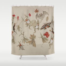 Animals and insects Fruits and leaves Japanese Art Shower Curtain