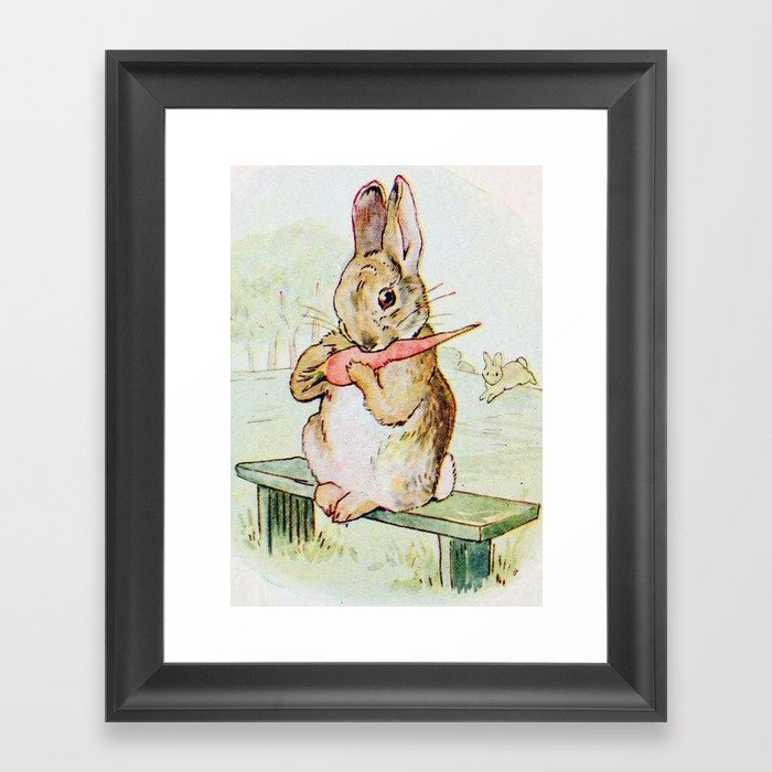 Peter Rabbit eating his carrot by Beatrix Potter Framed Art Print