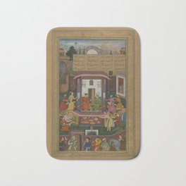 Amīr Khusrau Dehlavī - Shirin Entertains Khusraw (1598) Bath Mat | Manuscript, Islam, Painting, Illumination, Ink, Indian, Mughal, Art, Print, Sufi 