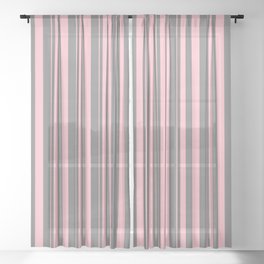 [ Thumbnail: Pink & Gray Colored Lines Pattern Sheer Curtain ]