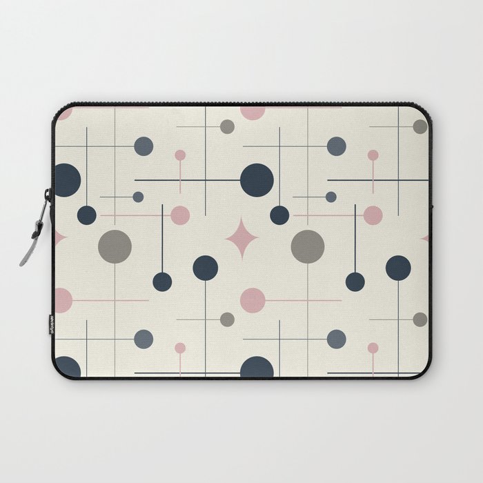 Mid Century Modern Abstract Retro Vintage Style Navy Blue, Blush Pink and Grey Laptop Sleeve