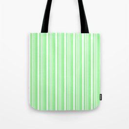 [ Thumbnail: White and Green Colored Lined/Striped Pattern Tote Bag ]