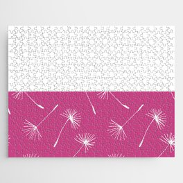 White Dandelion Lace Horizontal Split on Fuchsia Pink Jigsaw Puzzle
