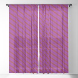 [ Thumbnail: Purple and Dark Red Colored Lined/Striped Pattern Sheer Curtain ]