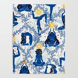 Feel the Cosmic Yoga blue Poster