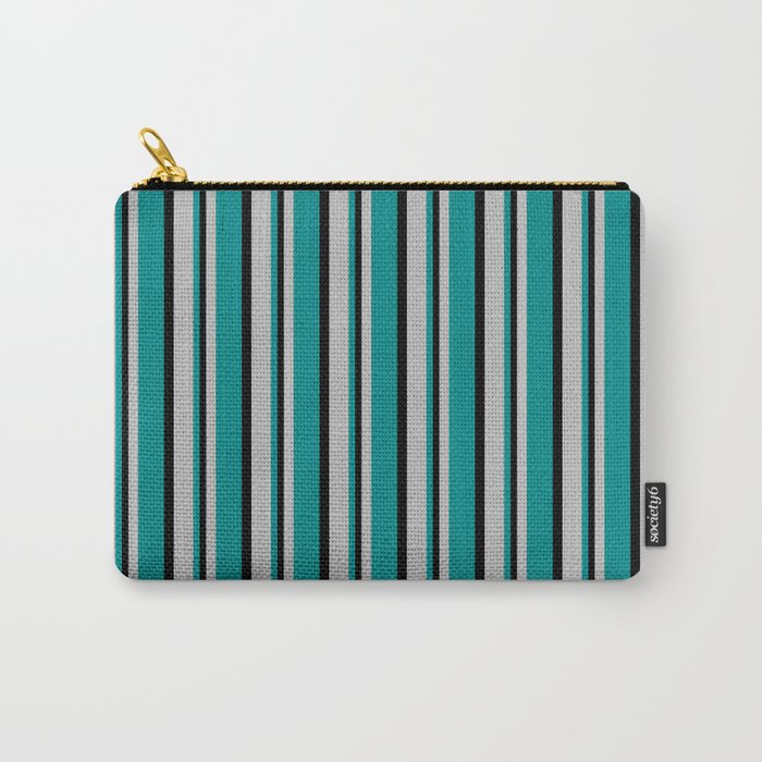 Grey, Dark Cyan & Black Colored Lined Pattern Carry-All Pouch