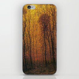 Deep woods in fall birch and aspen trees in golden twilight landscape nature painting by John Joseph Enneking iPhone Skin
