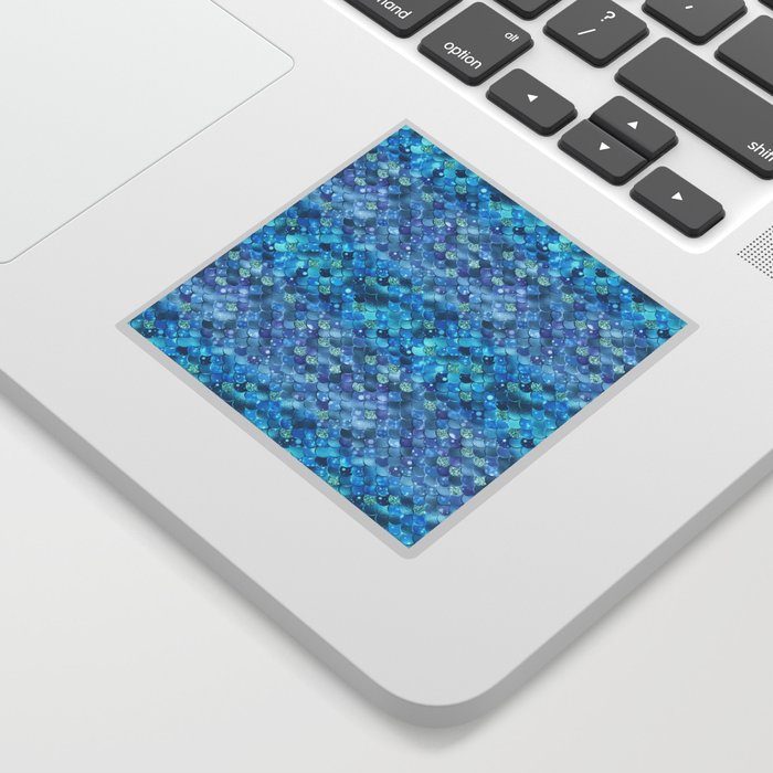Aqua Blue Mermaid Pattern Metallic Glitter Sticker