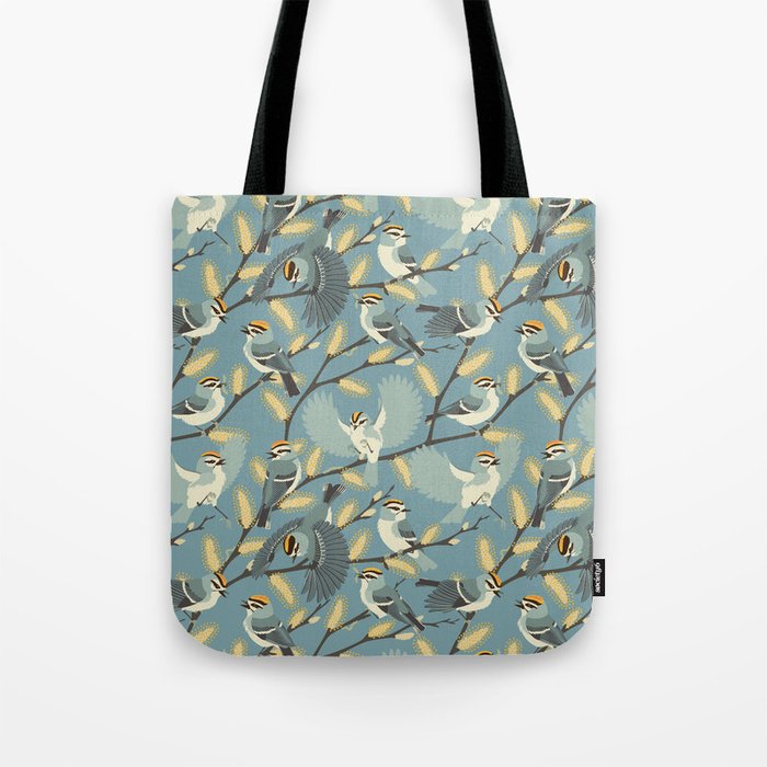 Golden-crowned Kinglets in a Pussy Willow (Dawn) Tote Bag