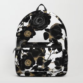 Modern Elegant Black White and Gold Floral Pattern Backpack