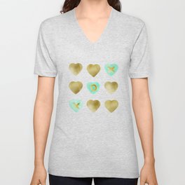 Tic Tac Toe hearts - Gold and Mint palette V Neck T Shirt