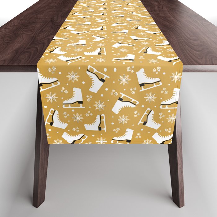 Winter themed pattern with ice skates - yellow Table Runner
