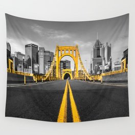 Pittsburgh Pennsylvania Steel City Skyline Bridge Black And White Photography Print Wall Tapestry
