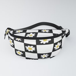 Hand Drawn Checkered Daisy Pattern (black/white/yellow) Fanny Pack